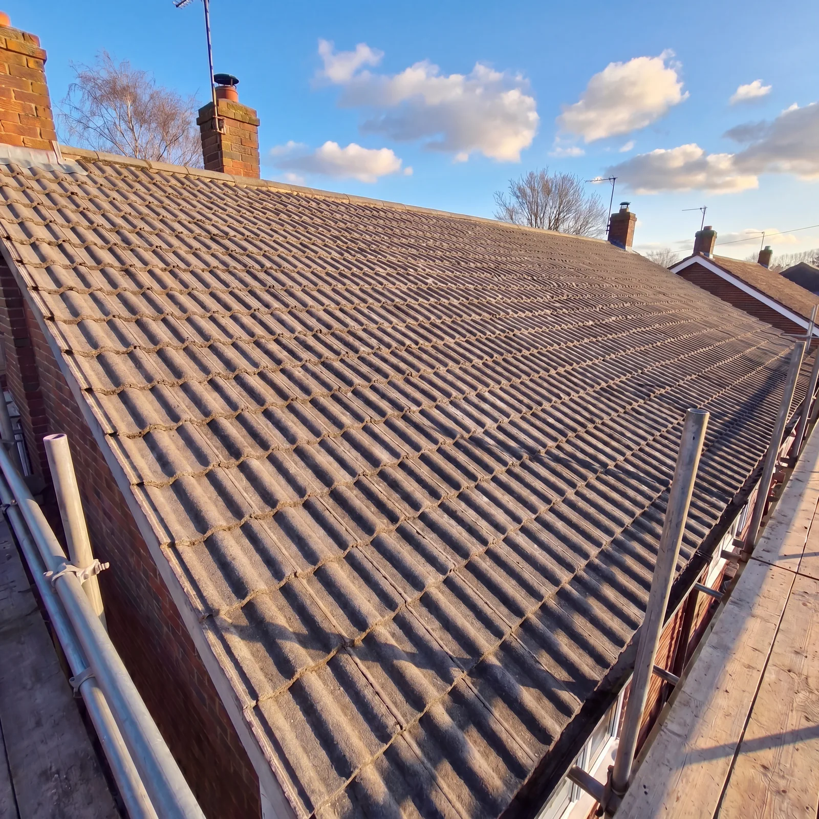 Roof after low-pressure biocide treatment — clean and protected for 3-5 years